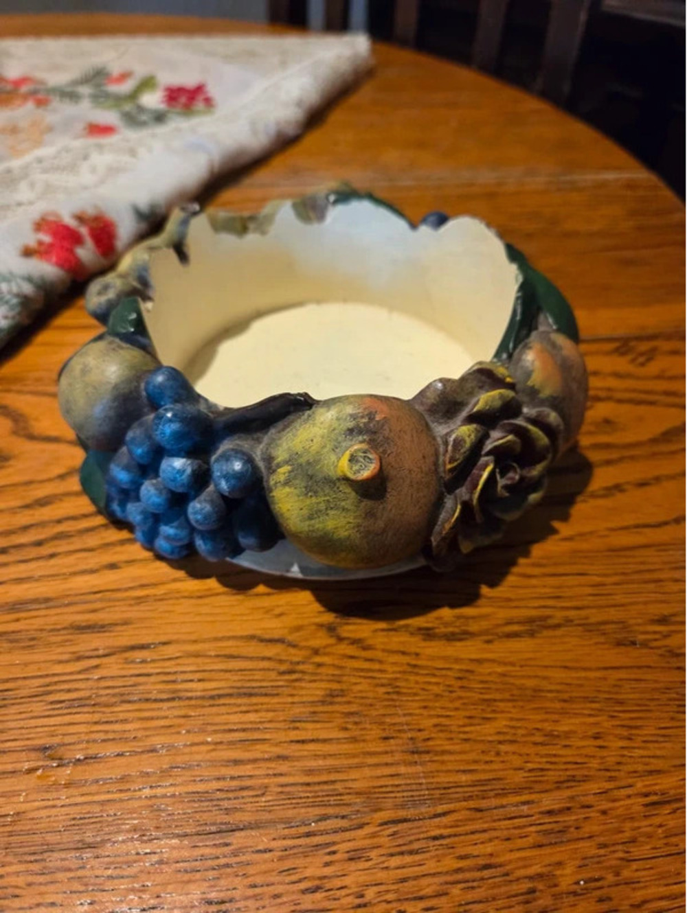 Vintage hand-painted ceramic fruit compote l